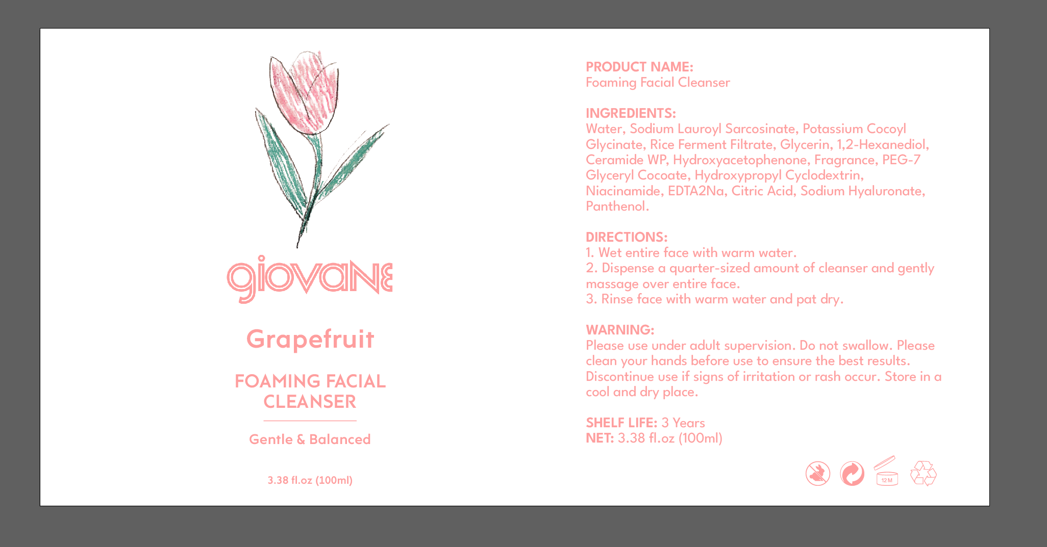 Giovane Gentle & Balanced Foaming Grapefruit Facial Cleanser & Wash